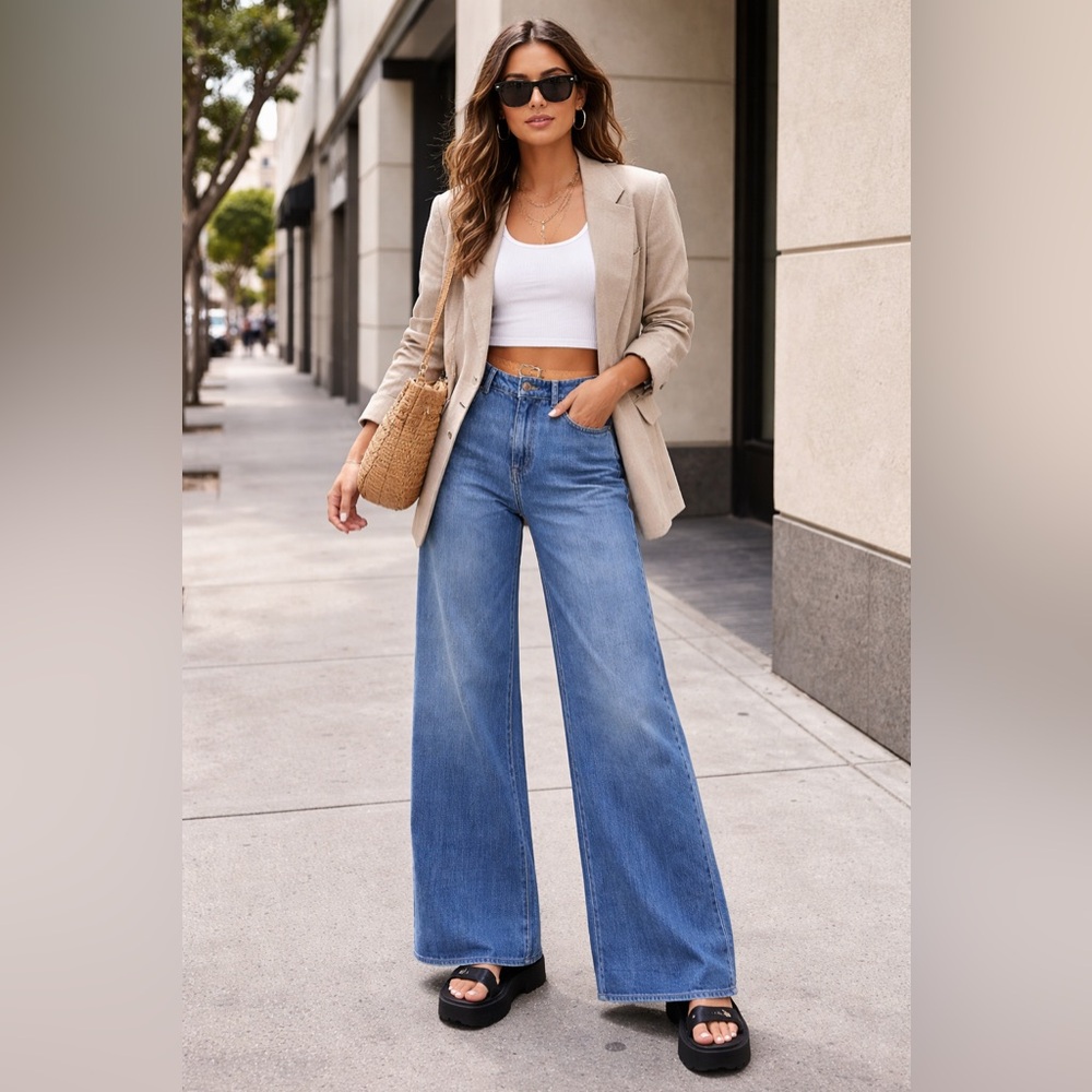 Bella Dahl High Rise Wide Leg Bottom Hems Tencel Blue Jeans Women’s Size 25